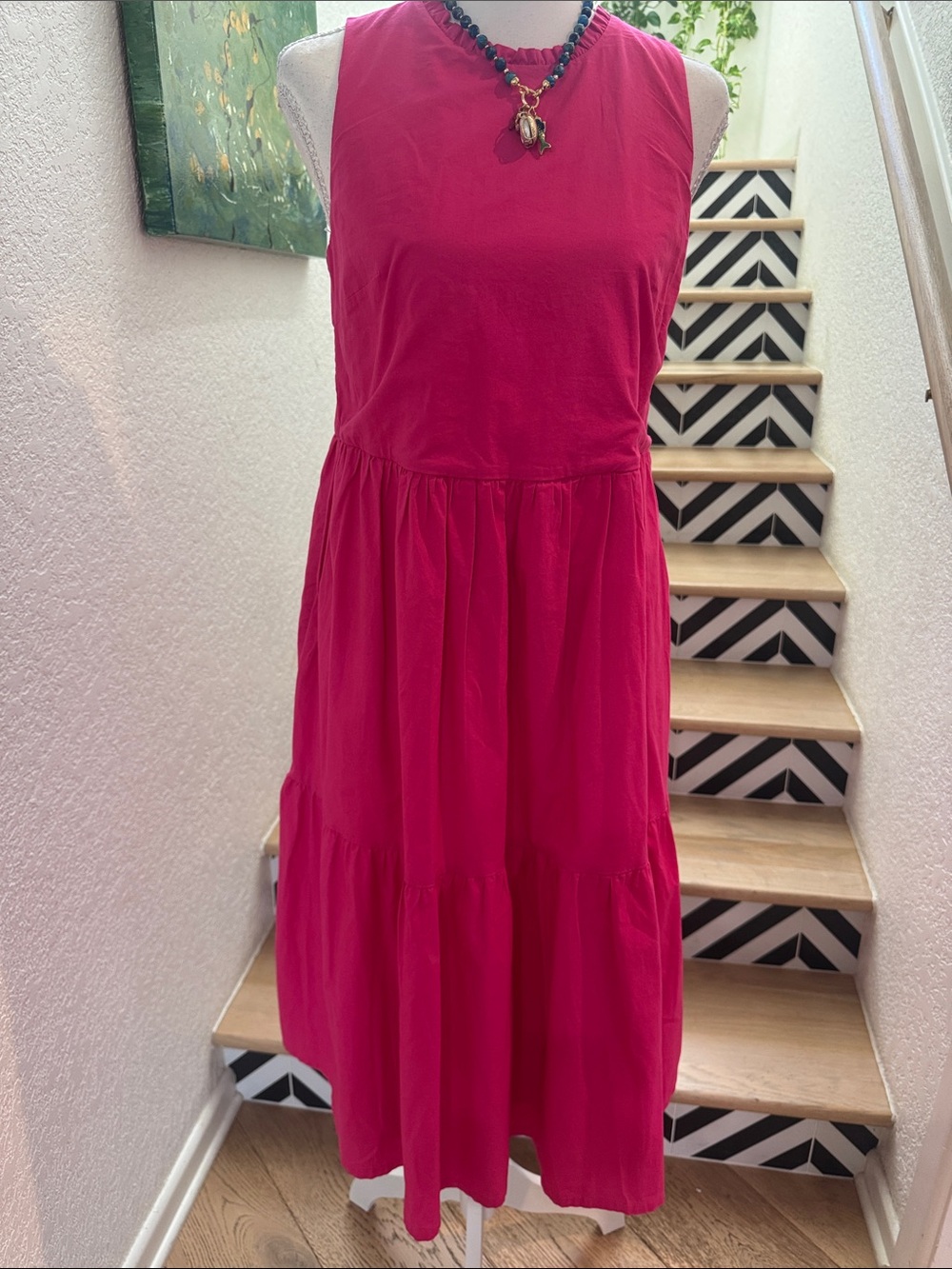 J. Crew Bright Fuchsia Sleeveless Tiered Cotton Midi Dress Size 2/XS